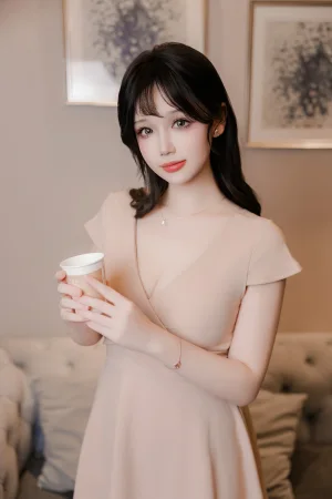 《洗浴店 杏色工作服A字裙》｜雪晴Astra · 86张写真、1 个视频