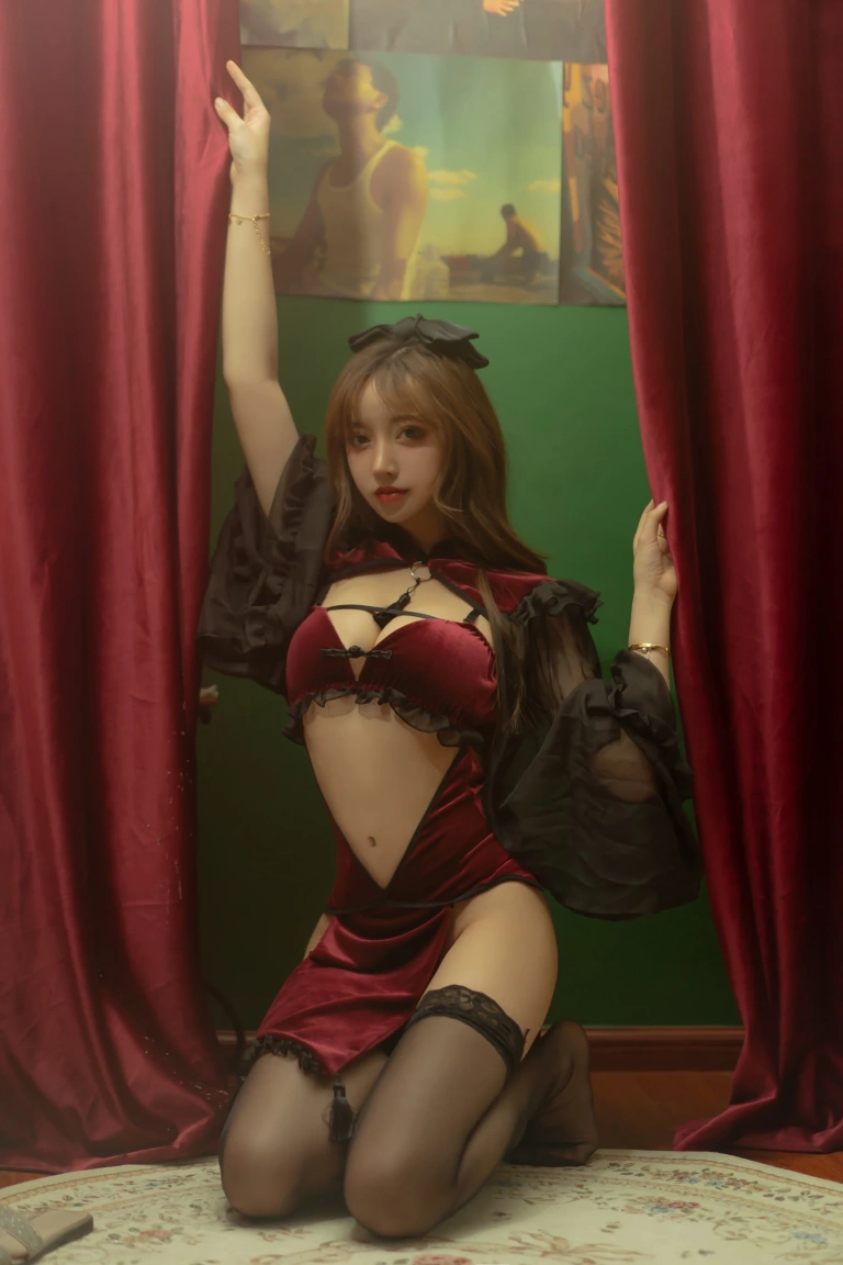 《红丝绒旗袍》｜过期米线线喵 · 53张写真