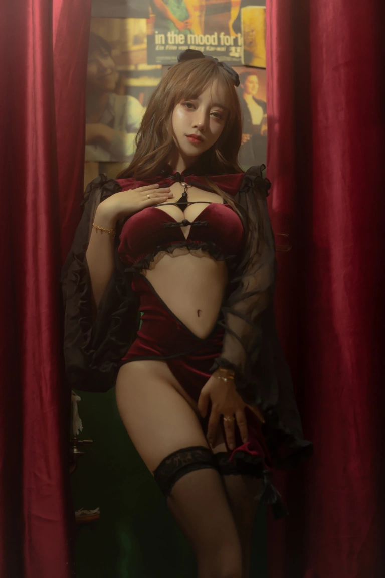 《红丝绒旗袍》｜过期米线线喵 · 53张写真